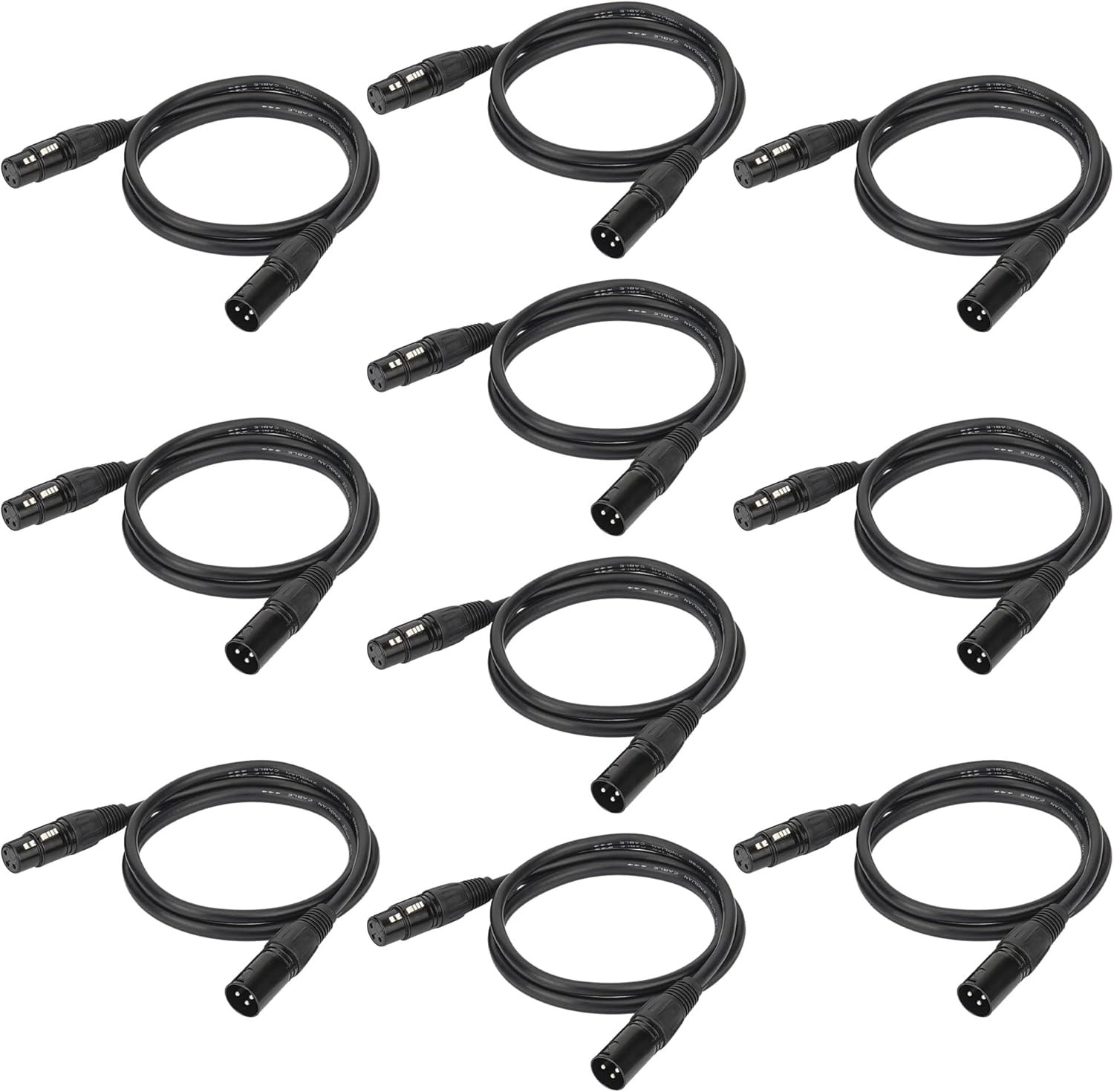 3.2Ft / 1M DMX Cable, 10PCS 3 Pin DMX Cables DMX Wires, DMX512 XLR Male to Femal