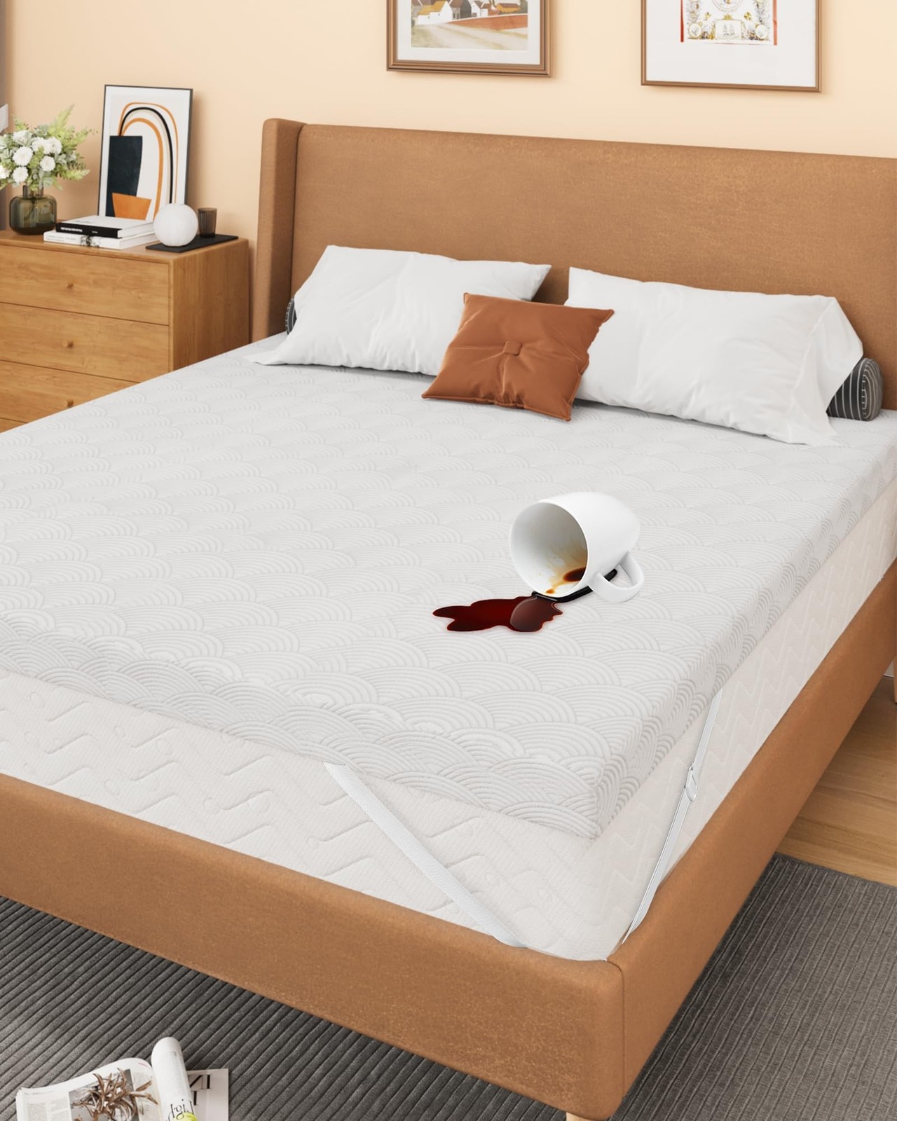 Zenzy 2" Full Waterproof Mattress Topper Cover, 100% Waterproof, Oeko-TEX Cer...