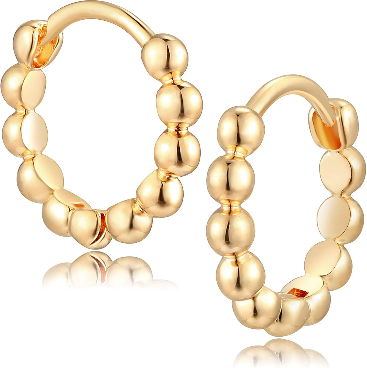 Women Gold Huggie Hoop Earrings 14K Gold Plated Small Hoop Earrings Beaded Hoop 