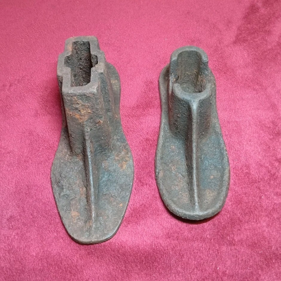 Antique Cast Iron Shoe Molds Pair Vintage Industrial Factory Forms Set of 2