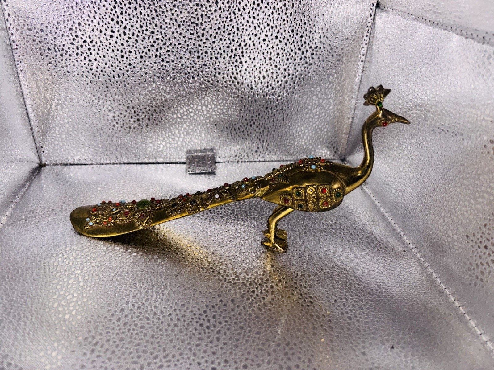 Brass Peacock Sculptures with Gemstone multicolored vintage MCM BRASS