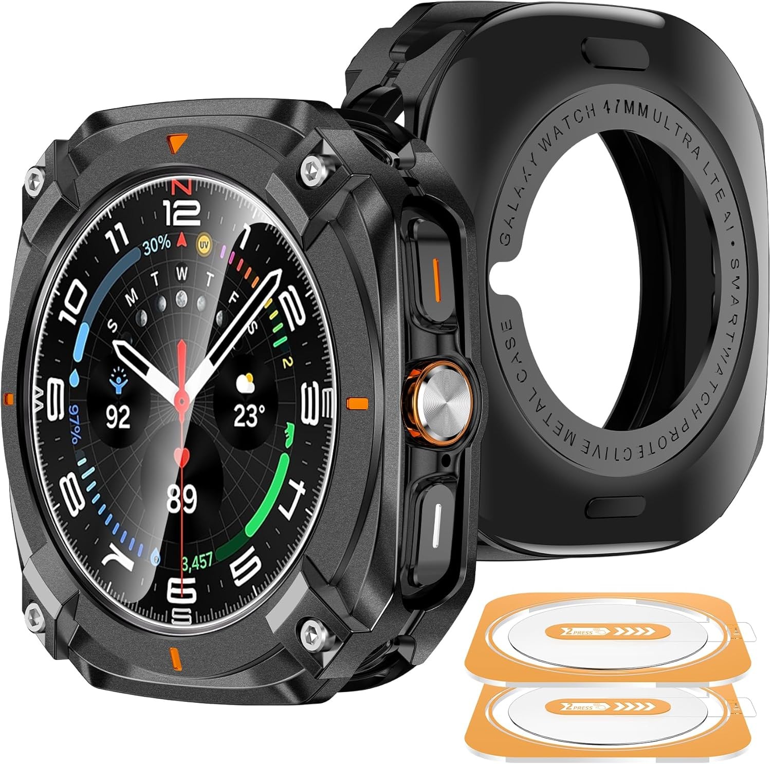 3 in 1 Metal Case for Samsung Galaxy Watch Ultra 47mm Stylish Rugged Bumper