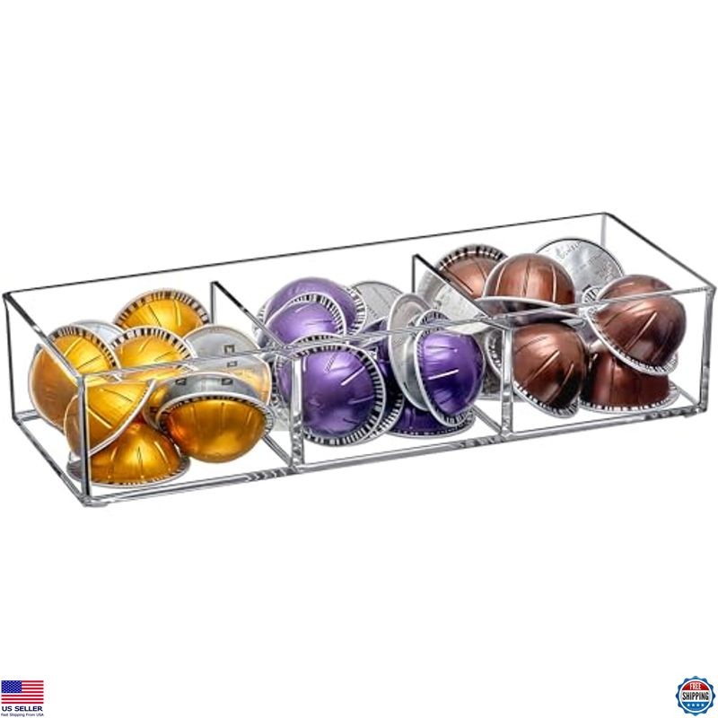 Amazing Abby - Deja Brew - Acrylic 3-Compartment Coffee Pod Holder, Premium