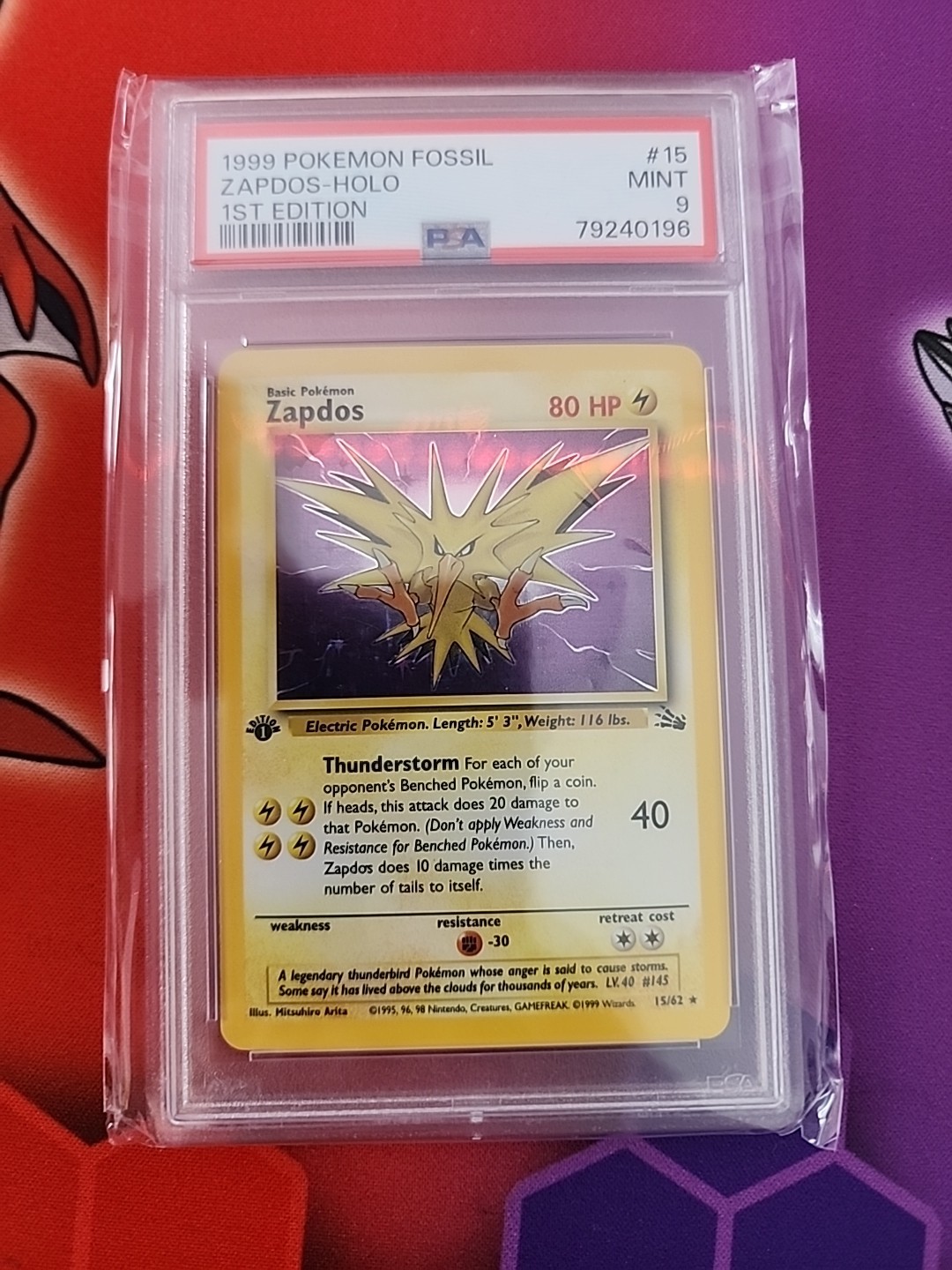1999 Pokemon Fossil #15 Zapdos-Holo 1ST Edition PSA 9