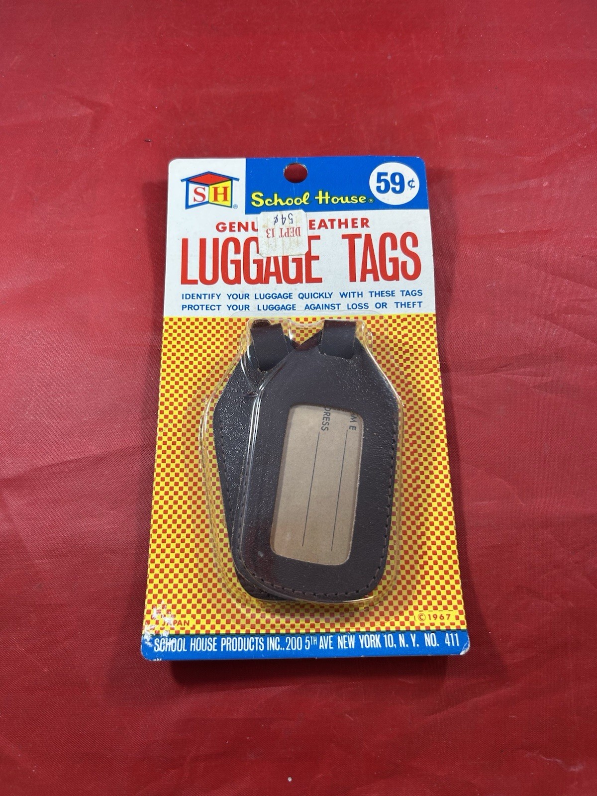 Vintage School House Leather Luggage Tags Brand New Sealed 1967