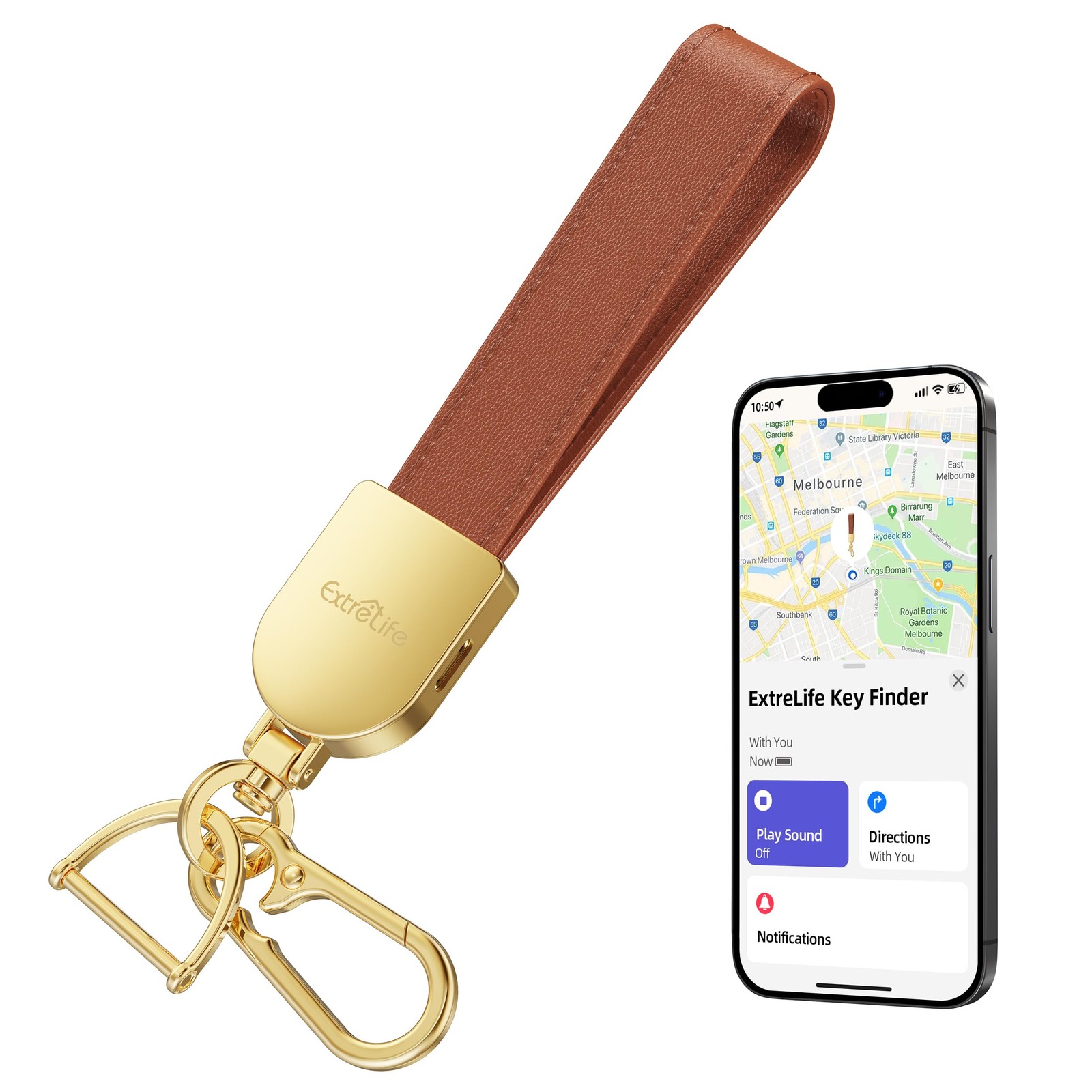 Keychain, Works with Apple Find My, Leather Car Keychain for Women and Men, C...