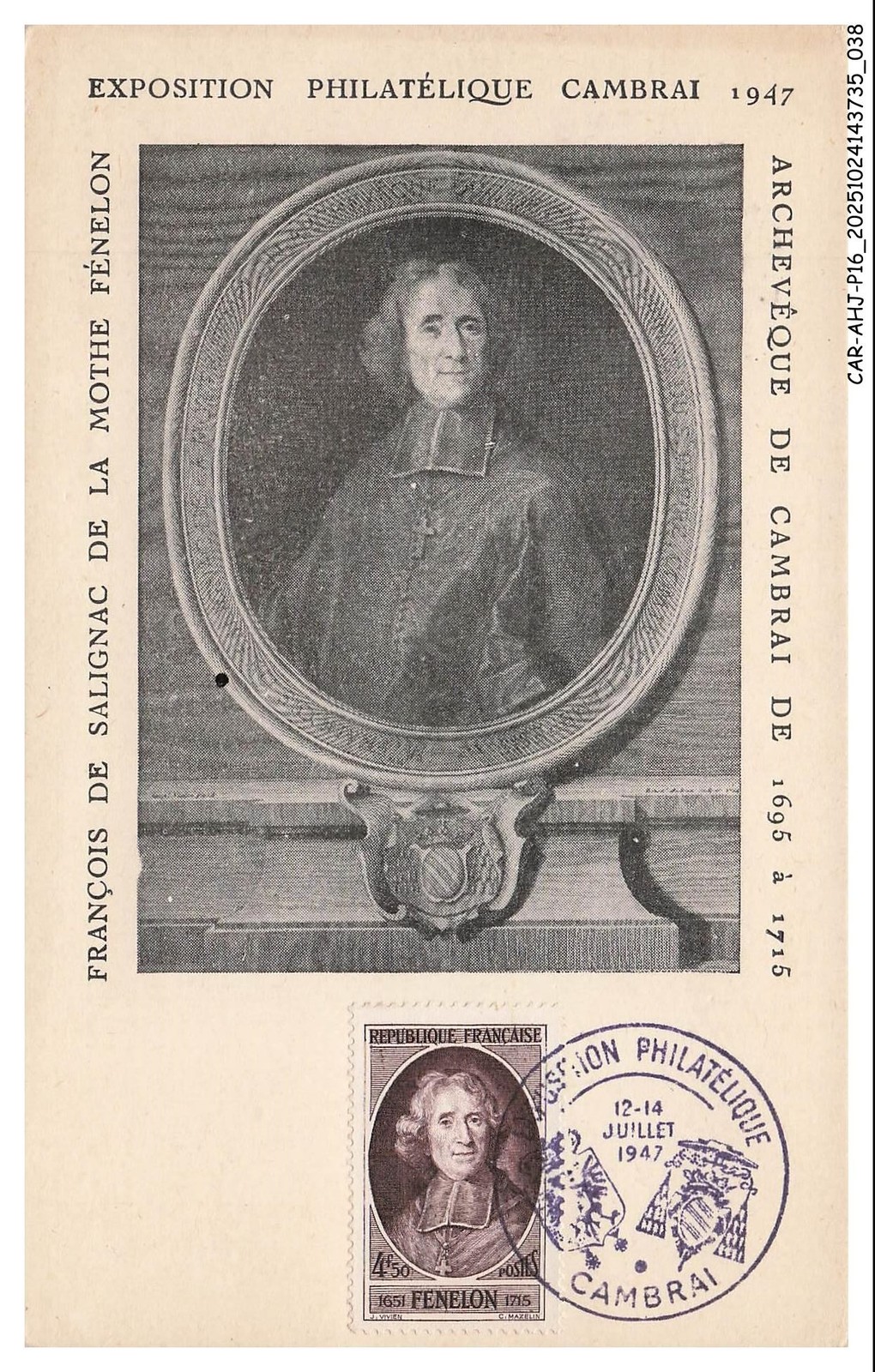 CAR-AHJP16-0776-MAXIMUM Card - Philatelic Exhibition Cambrai - Fenelon - 1