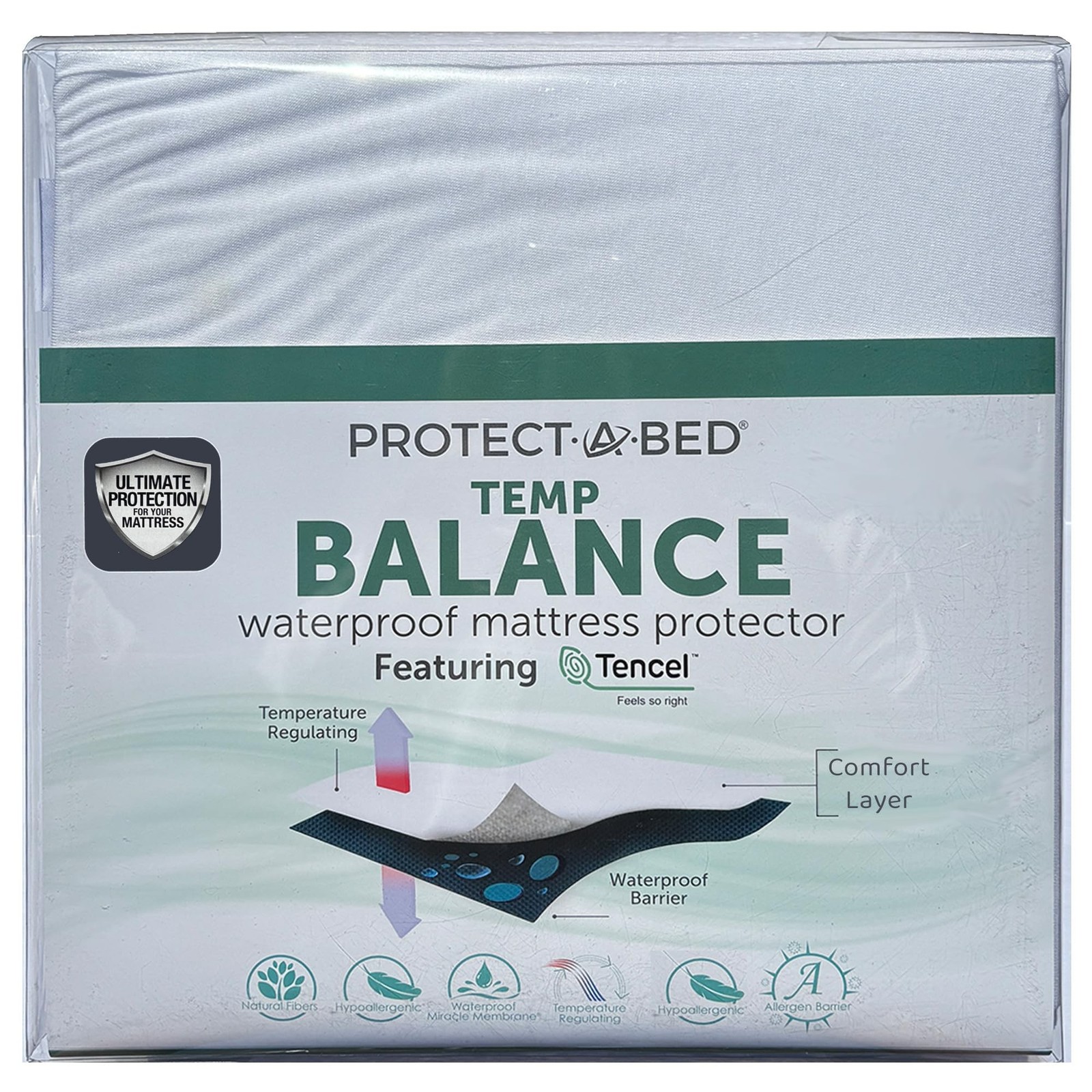 Protect-A-Bed Queen Temp Balance Waterproof Mattress Protector Featuring Tencel