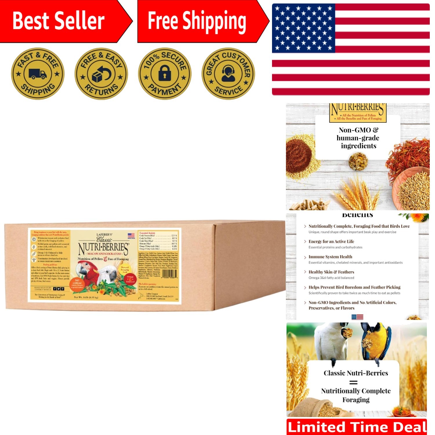 Healthy Classic Nutri-Berries for Parrots - 14 lb, Non-GMO & Antioxidant Rich