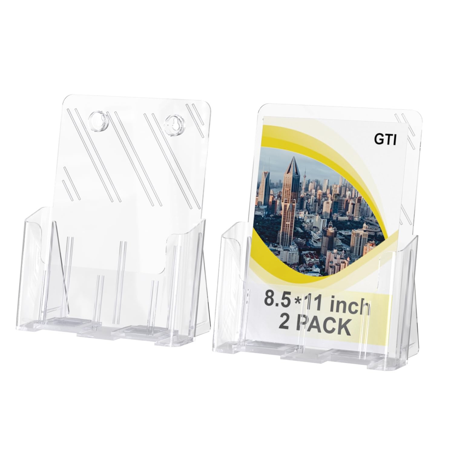 GTI Acrylic Brochure Holder 8.5x11, 2-Pack, Clear Display Stand