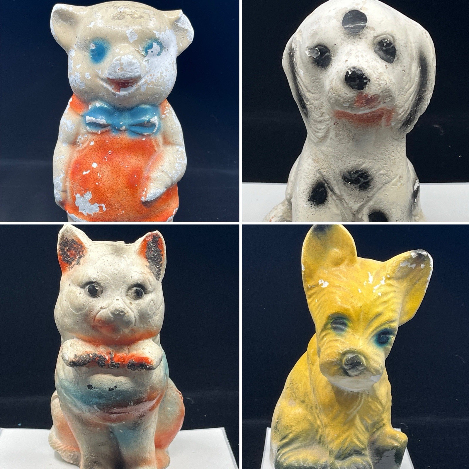 Chalkware Piggy Dog Cat Figurine Set