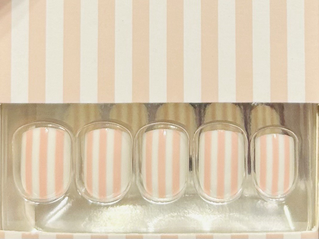 Red Aspen Press On Short Square Shiny Pink Stripe Paige’s Popcorn 🍿