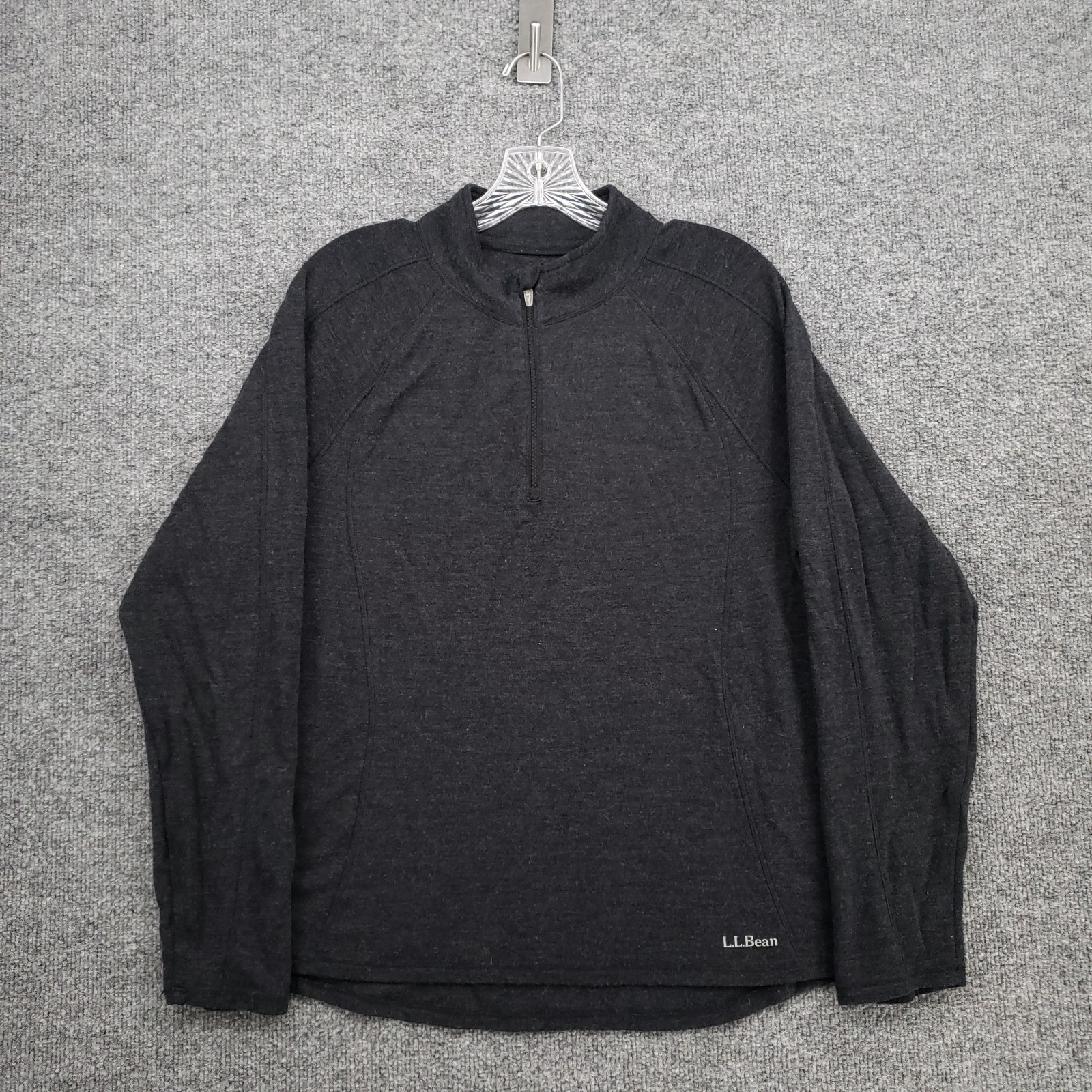 LL Bean Mid Weight Sweater Womens L Large Gray 1/4 Zip Merino Wool Pullover