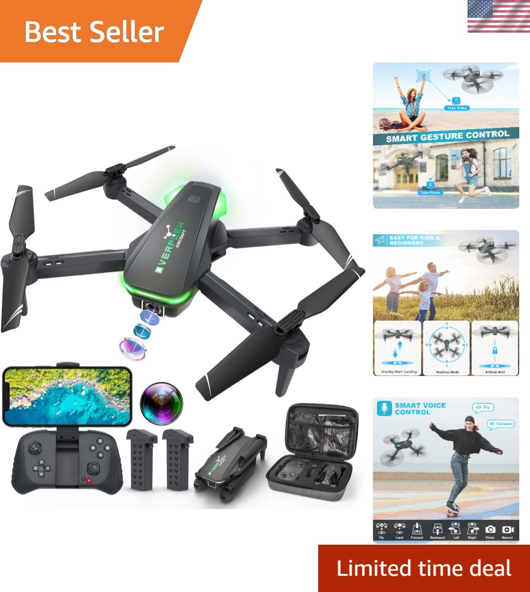 Drone with 1080P Camera for Beginners and Adults, Foldable Remote Control Qua...