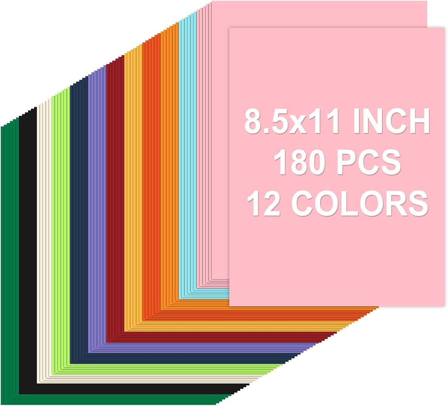 180 Sheets Colored Cardstock Paper 8.5 X 11, 12 Colors Construction Paper, Color