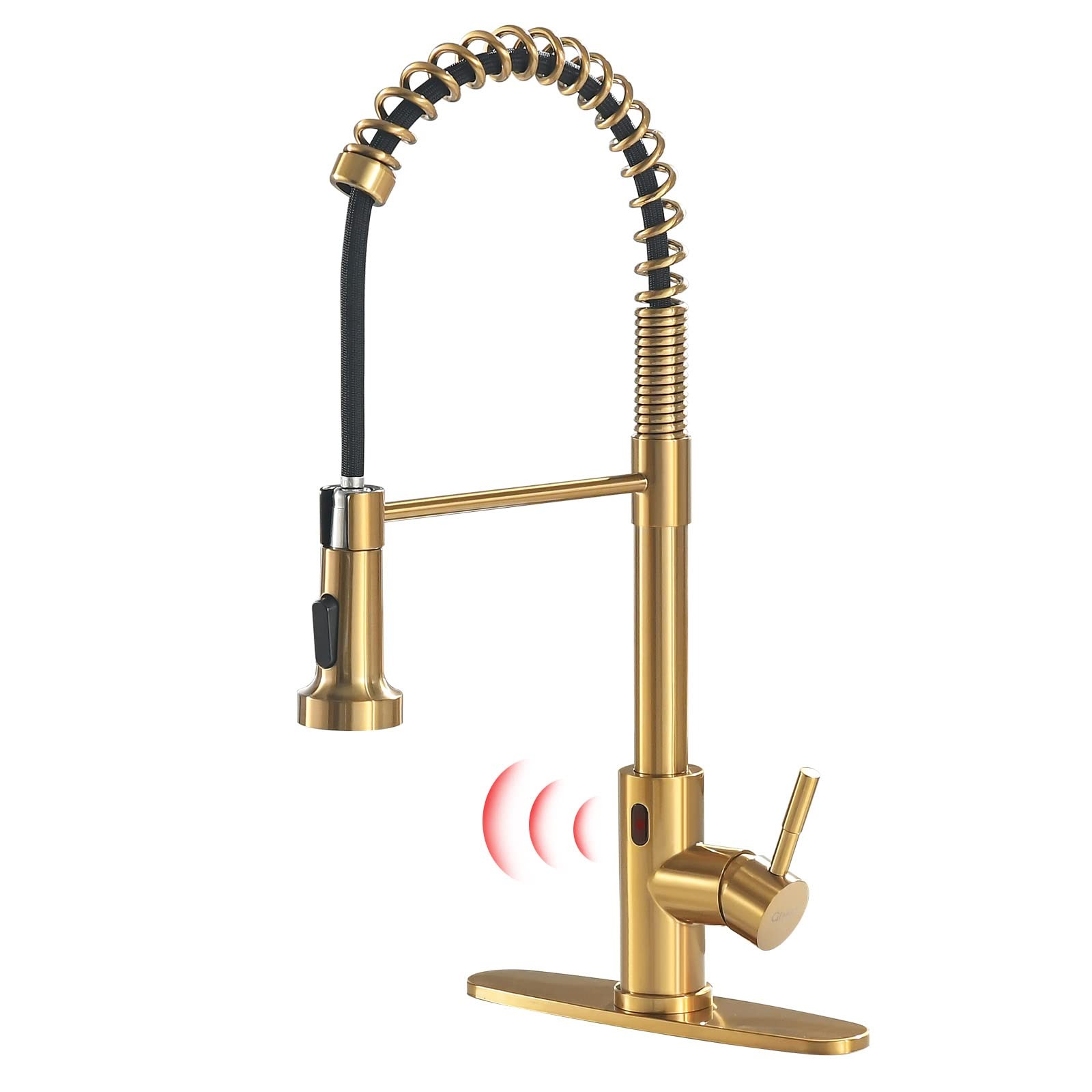 Gold Touchless Faucet with Pull Down Sprayer, Motion Sensor Smart Activated S...