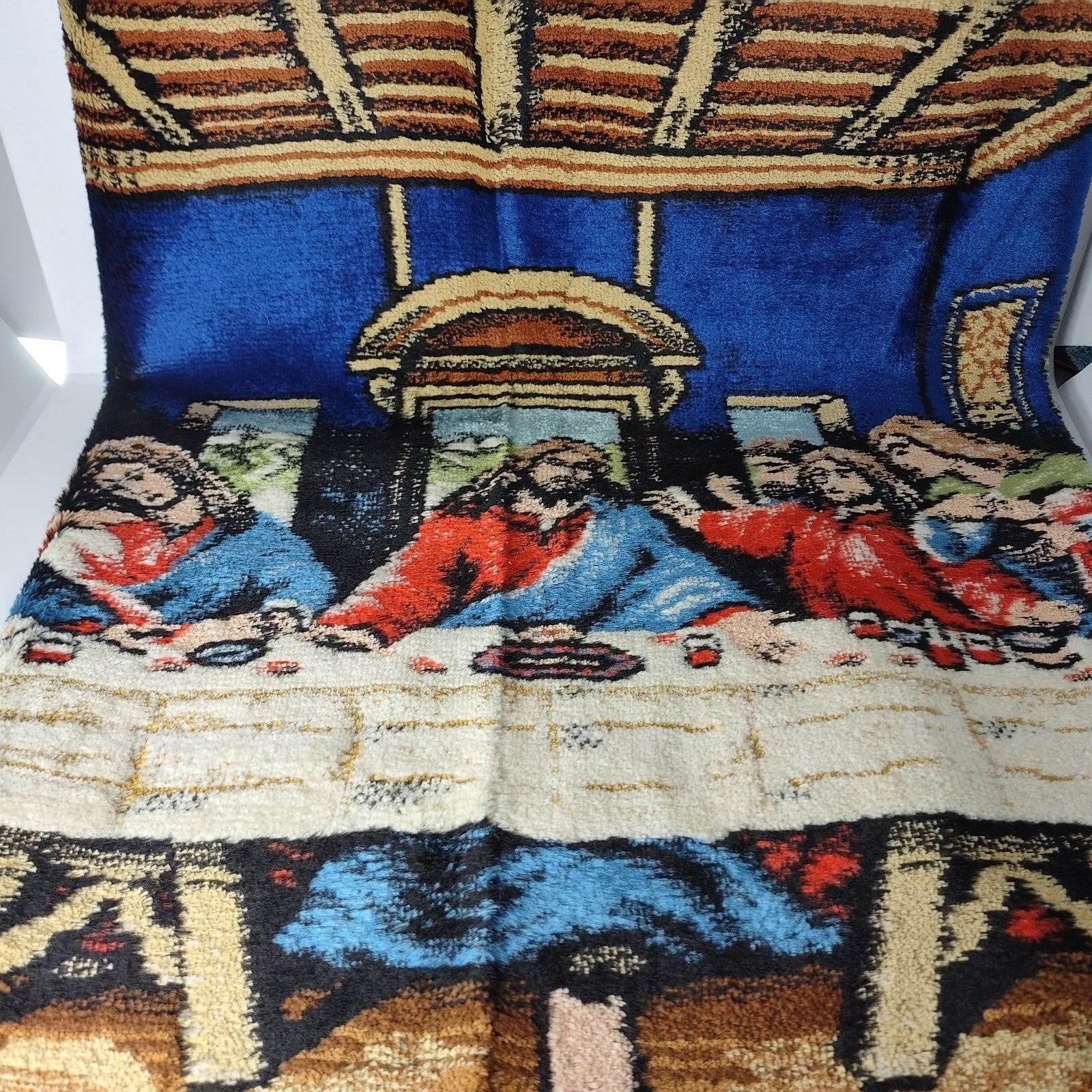 VTG 32x19 Runner Tapestry Italian Rayon Waste Cotton RT CO NY Last Supper 13379