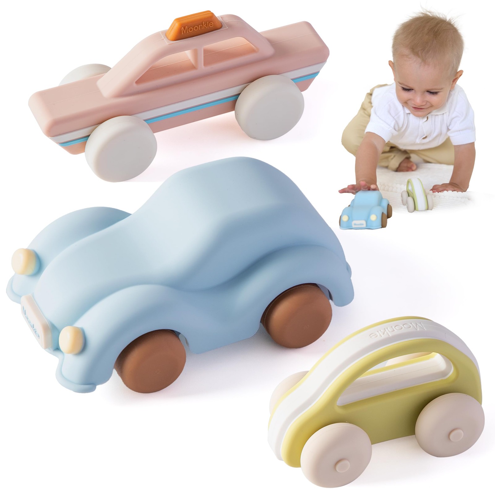 Food Grade Silicone Toy Cars for Babies & Toddlers, Push and Go Baby Car Toys...