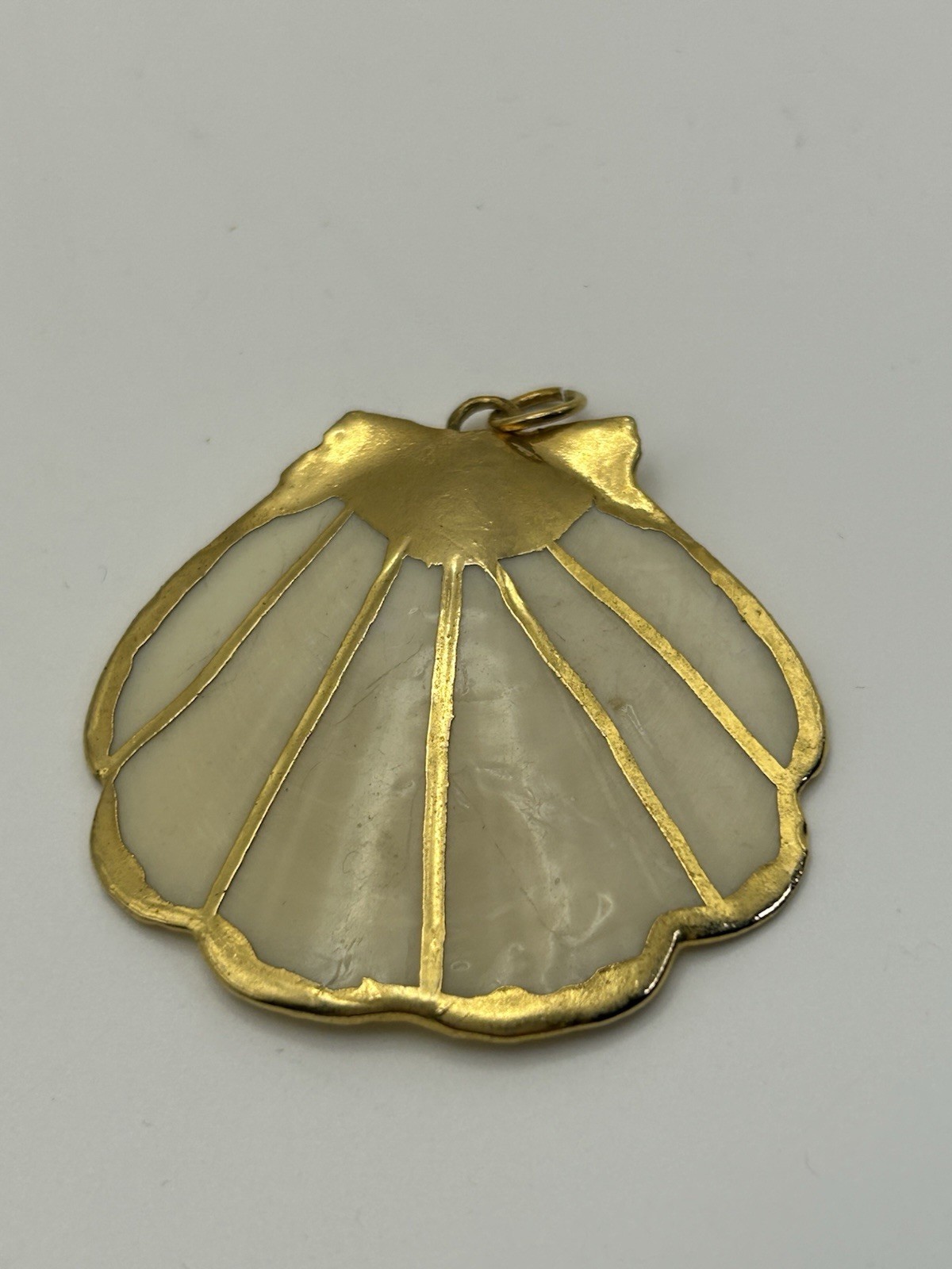 Vintage 1 1/2"  White/Cream With Gold Tone Gilded Seashell Pendent Only