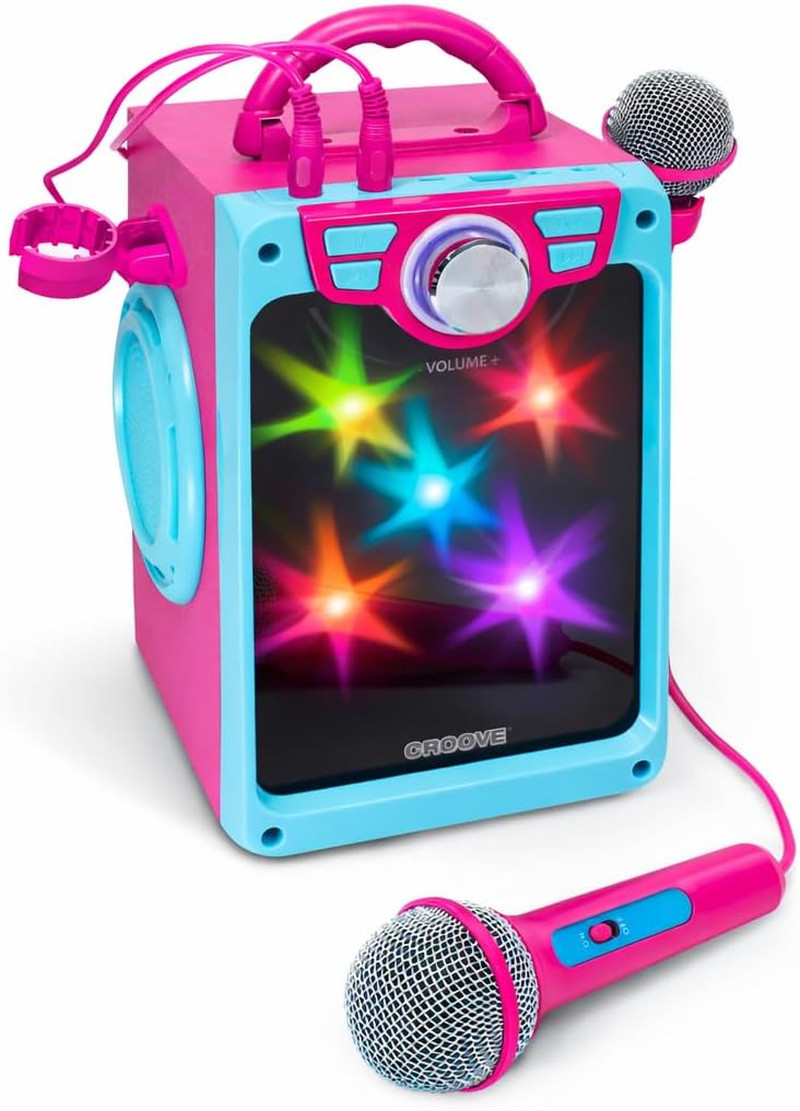 Rechargeable Karaoke Machine for Kids, Pink Portable Karaoke Set, Gift for Girl 