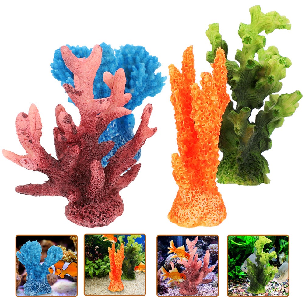  4 Pcs Artificial Corals for Aquarium Fish Tank Landscaping Plants