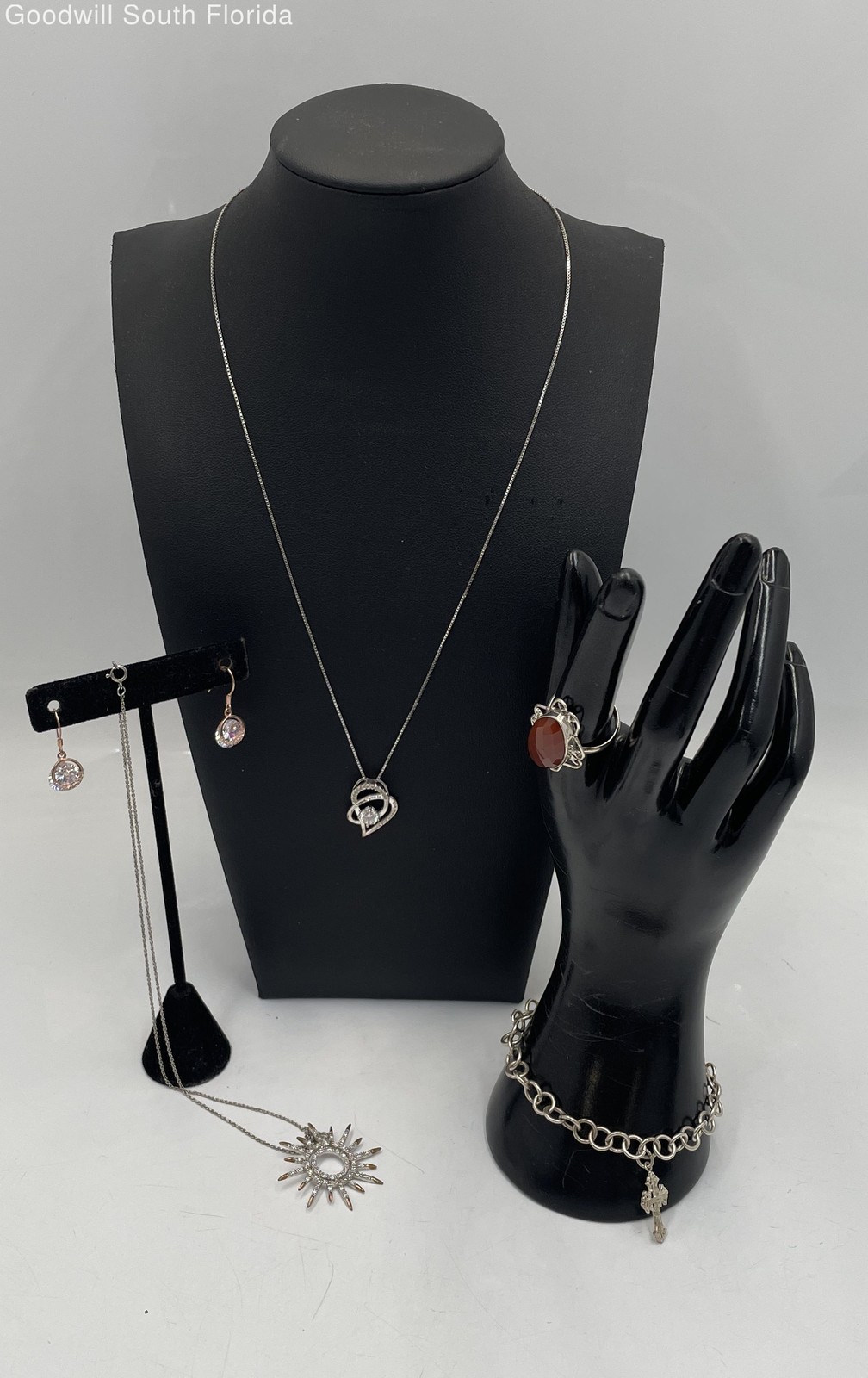 Silver Stamped/Unstamped Chains-Pendants-Bracelet-Earrings-Ring (5 Pcs) 30.1g