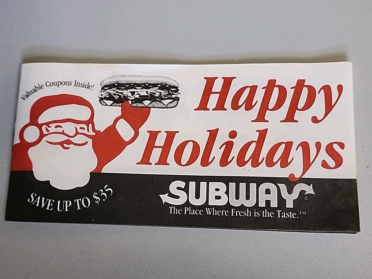 Vintage 1990s Subway Restaurant Coupon Book Christmas Holiday FB
