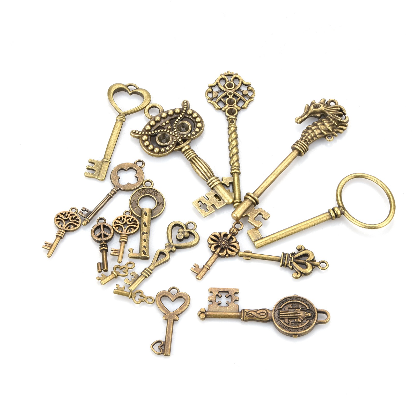 17Pcs Retro Bronze Vintage Classic Keys Steampunk Cogs Gears DIY Jewelry Parts-