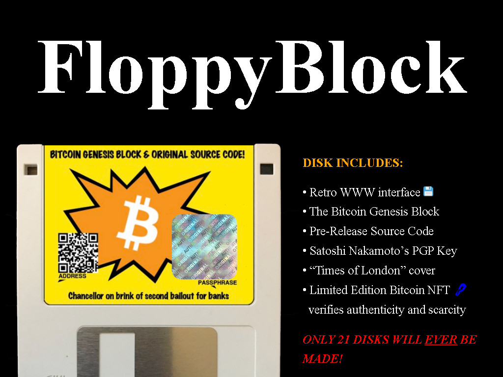 FLOPPYBLOCK Limited Phygital, by Counterparty Legends Joe Looney & Mike in Space