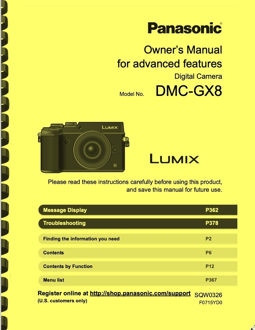 Panasonic Lumix DMC-GX8 Advanced Owner's Manual