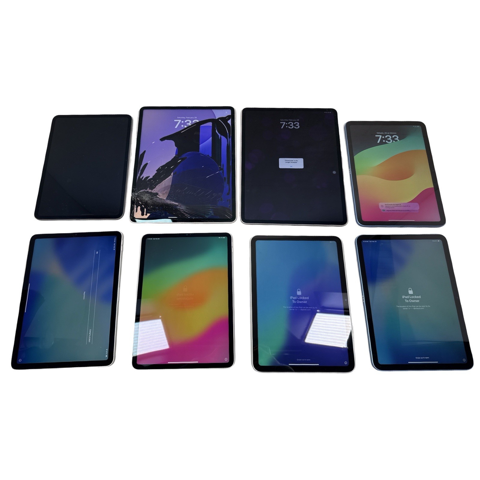 Mixed Lot of 8 iPads With Various Issues - For parts, As-is