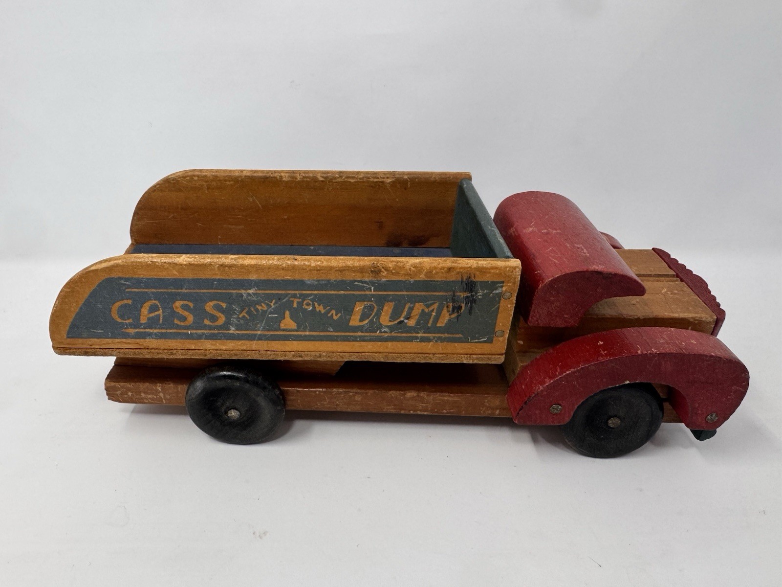 Vintage Wooden Toy Dump Truck Cass Tiny Town Dump Wood Red Cab 1940s