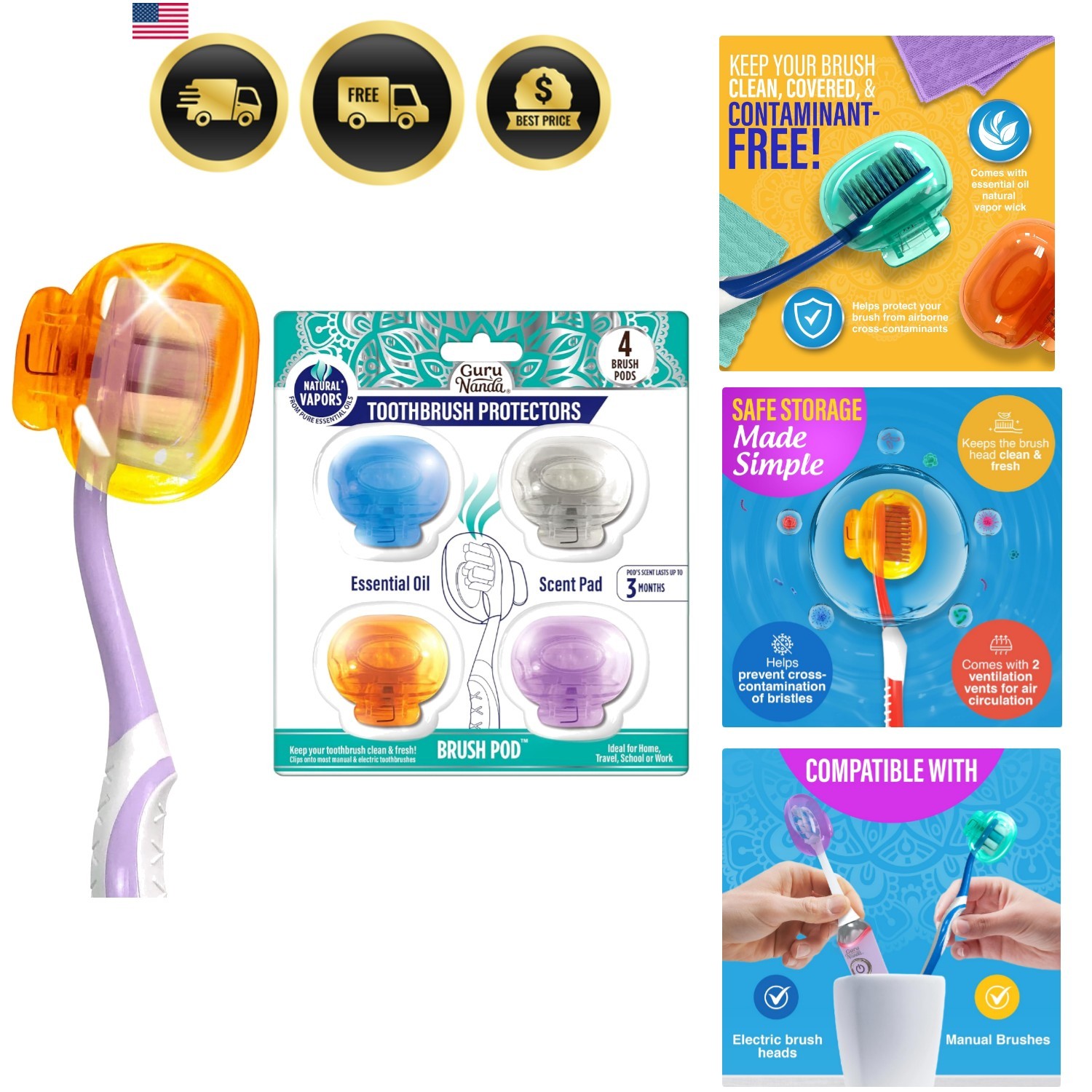 Brush Pods - Toothbrush Cover for Manual & Electric Toothbrush, Keeps Toothbr...