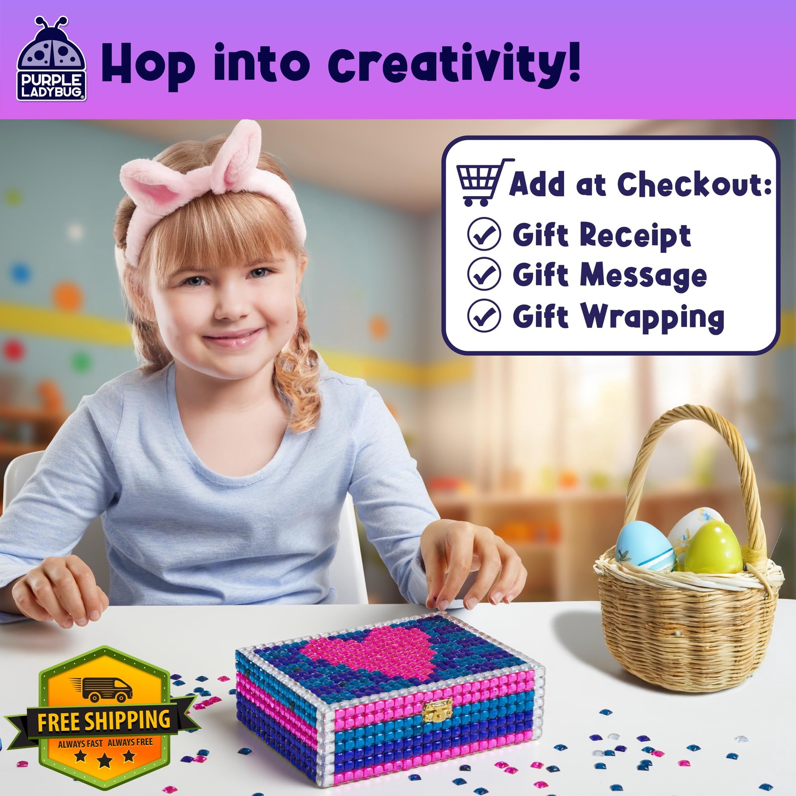 PURPLE LADYBUG Jewelry Box Craft Kit for Girls 8-12 Easter Birthday