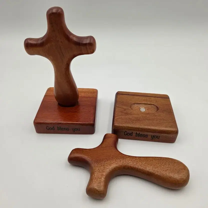 Wooden Desk Cross with 'God Bless You' Inscription, Decorative