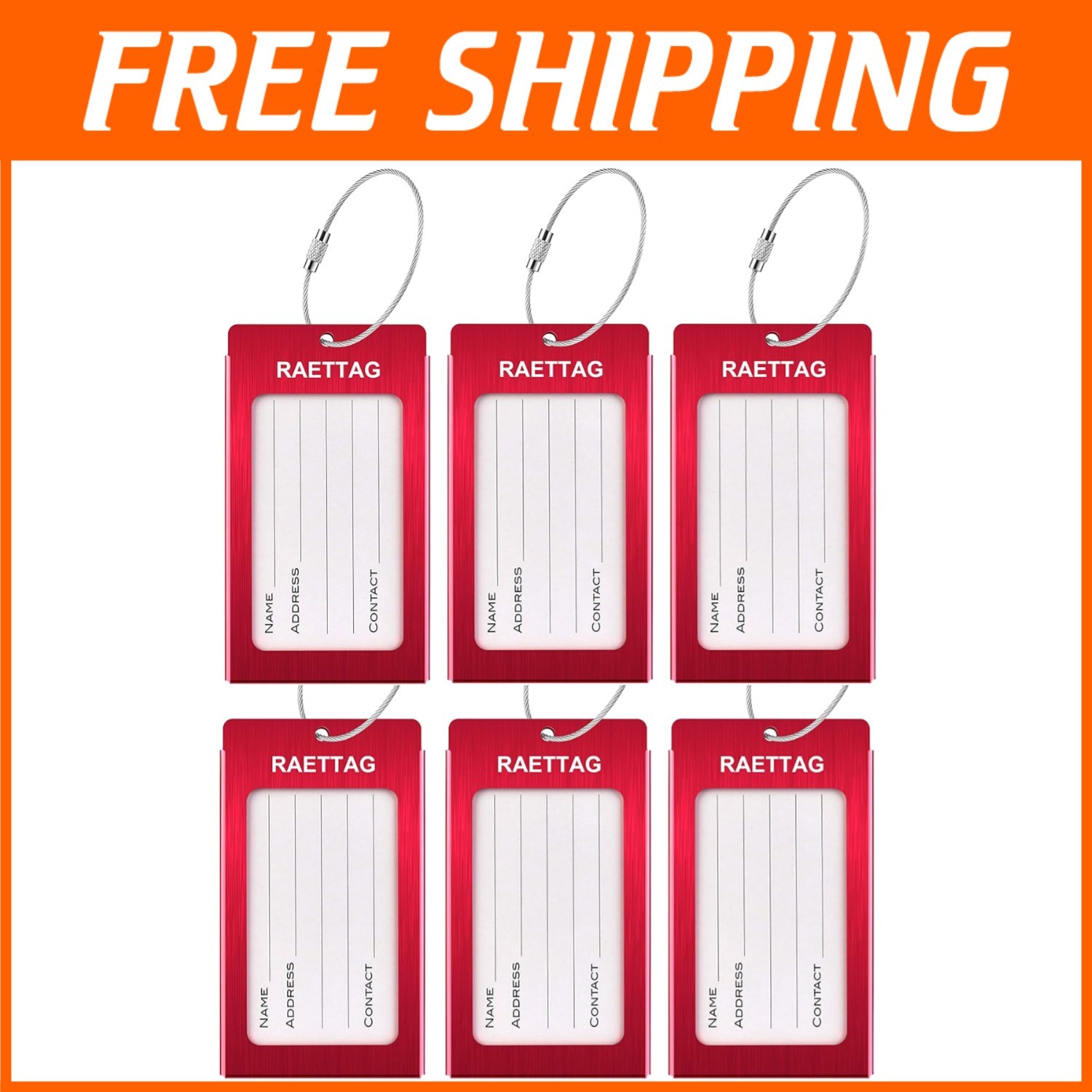 Red Metal Luggage Tags 6-Pack