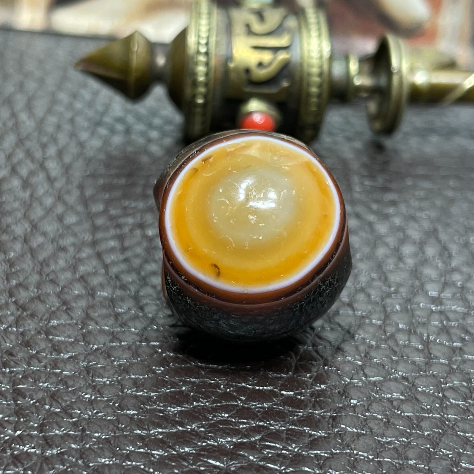 Natural Banded Old Agate 1 Eye Tibetan DZI Beads Amulet Pendant 20mm #4574