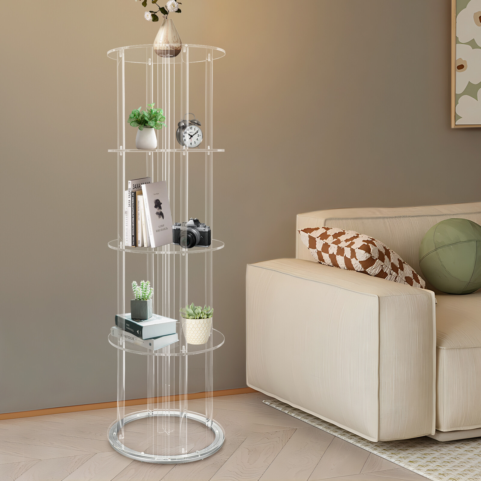 Acrylic Rotatable Bookshelf, 5-tier Rotatable Bookshelf, Floor Standing Bookcase