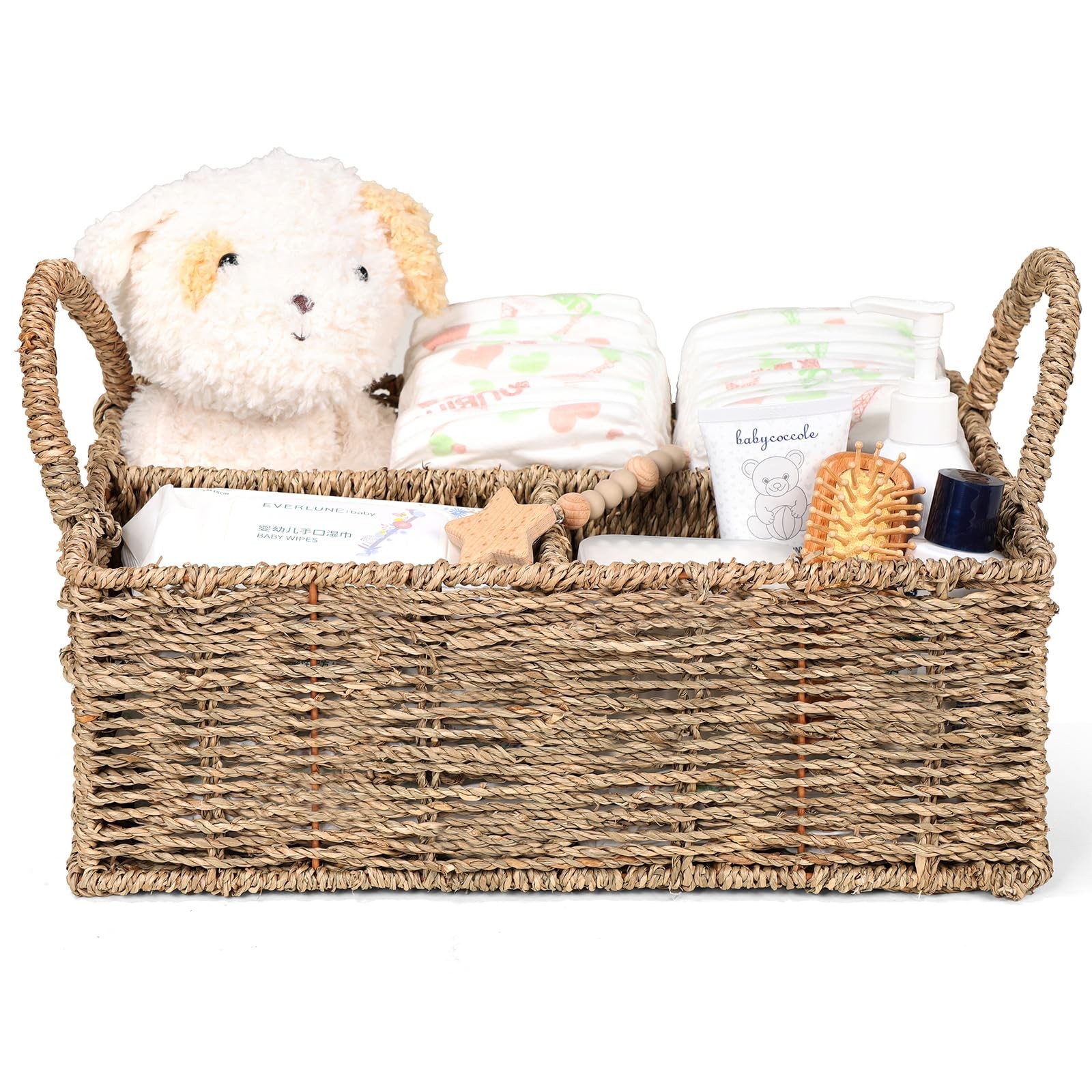Diaper Caddy Organizer, Seagrass Nursery Basket Changing Table Organizer for ...