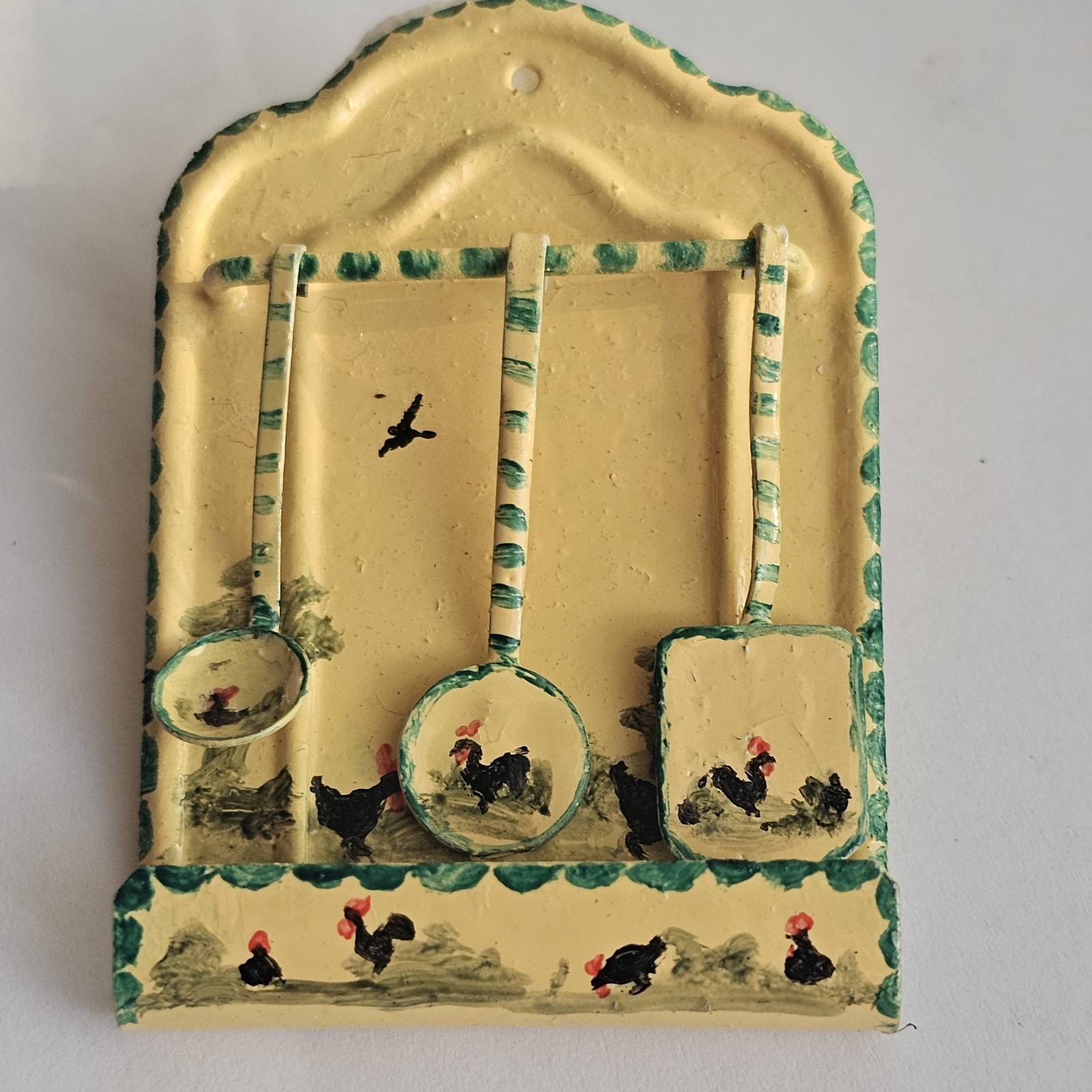 Artisan 1980's  Hand Painted Scene Of Roster In A Field Unique Piece 1.12 