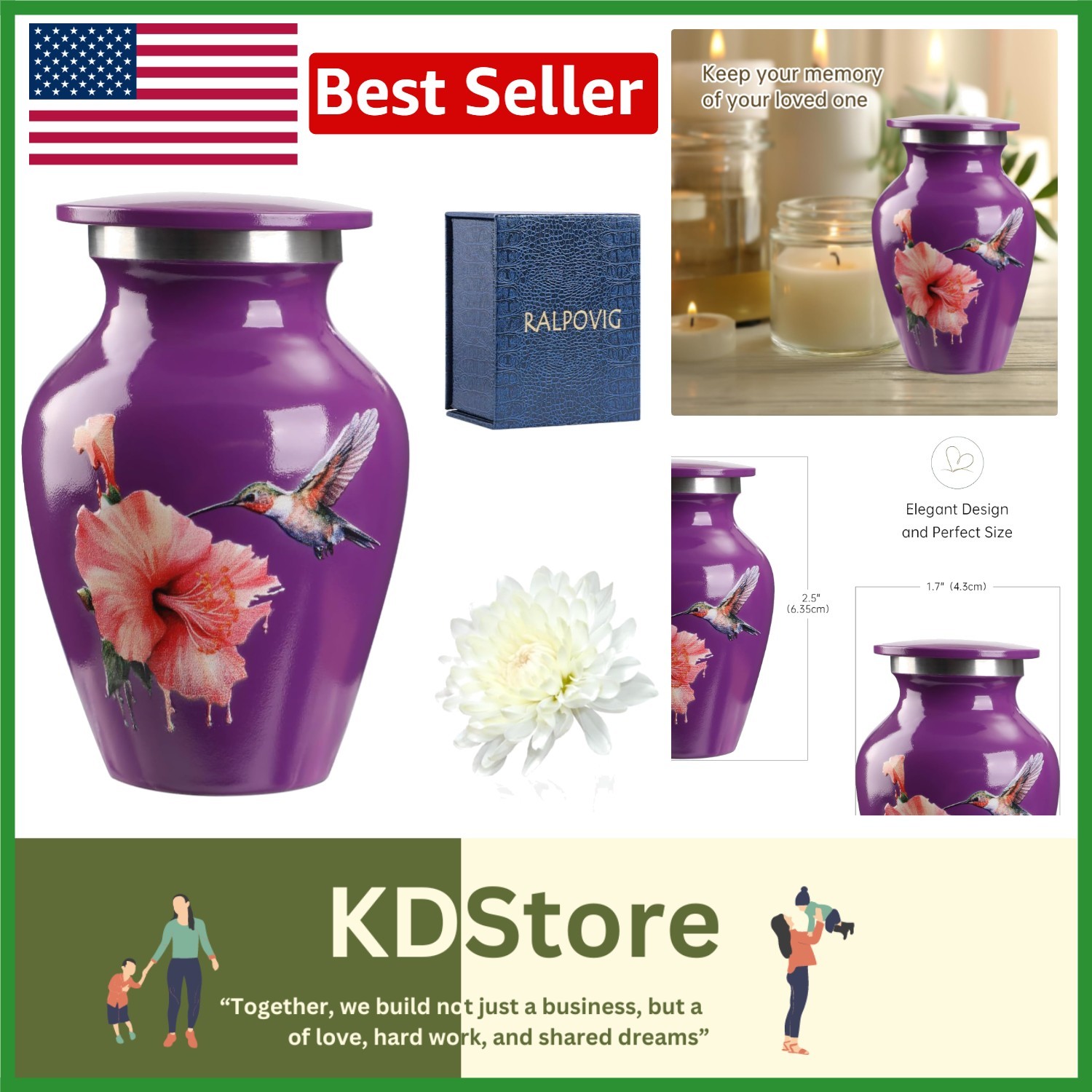 Purple Small Aluminum Urn for Ashes Keepsake for Adults, Hand Engraved, Polis...