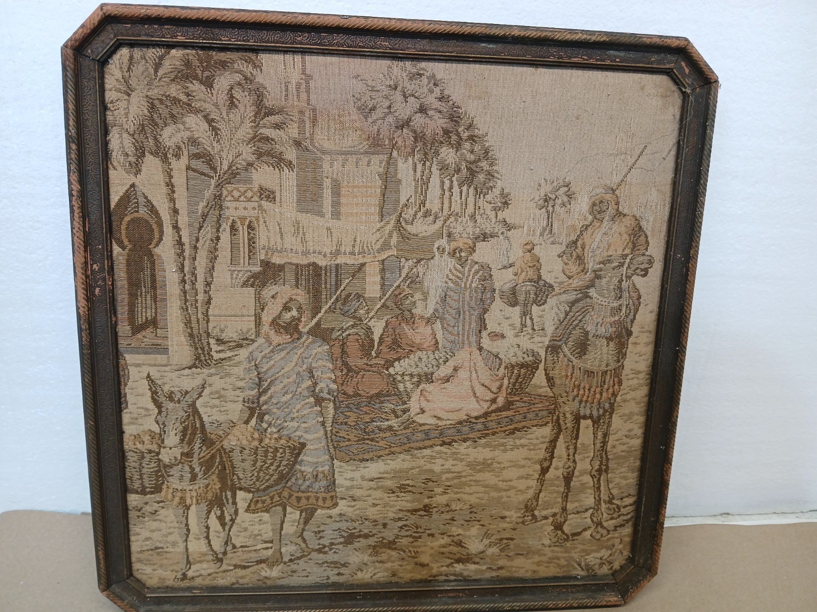 Antique Woven Tapestry Framed Panel Orientalst 19x19 