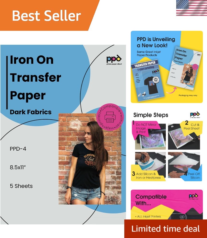 5 Sheet  Heat Transfer Paper for Dark Fabrics - Inkjet Compatible, 8.5x11