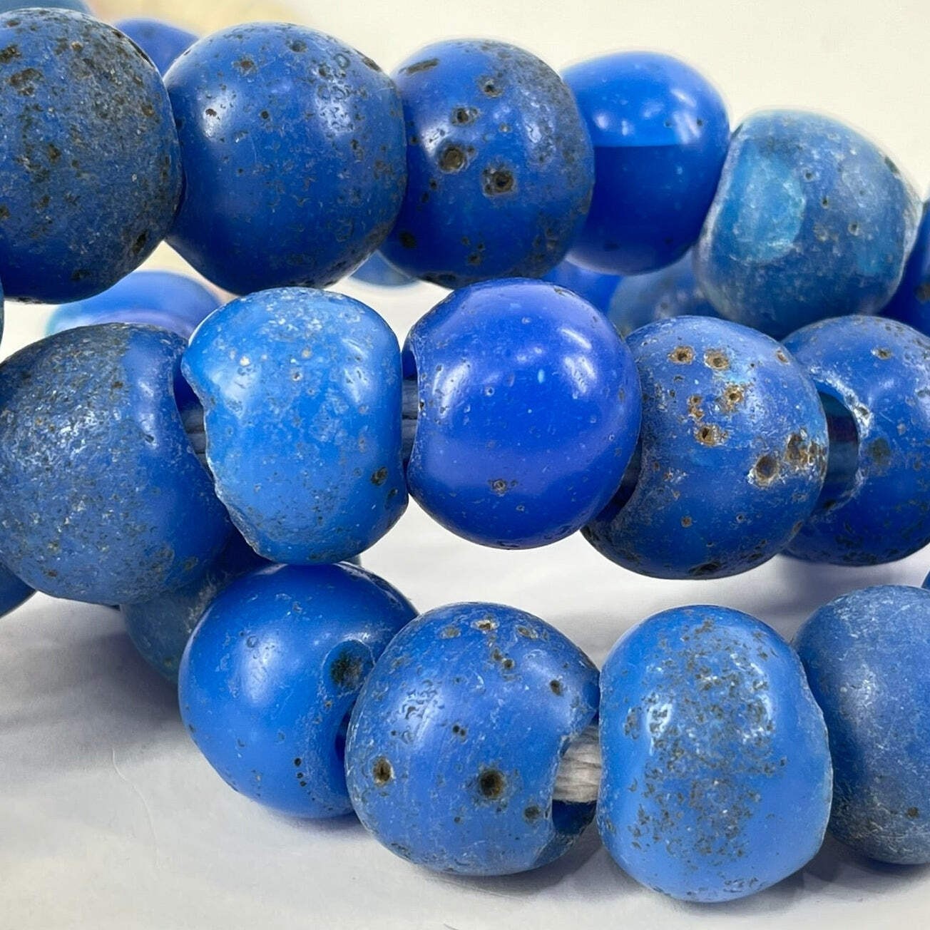 Dogon Bohemian Blue Round Trade Beads 34 Inch