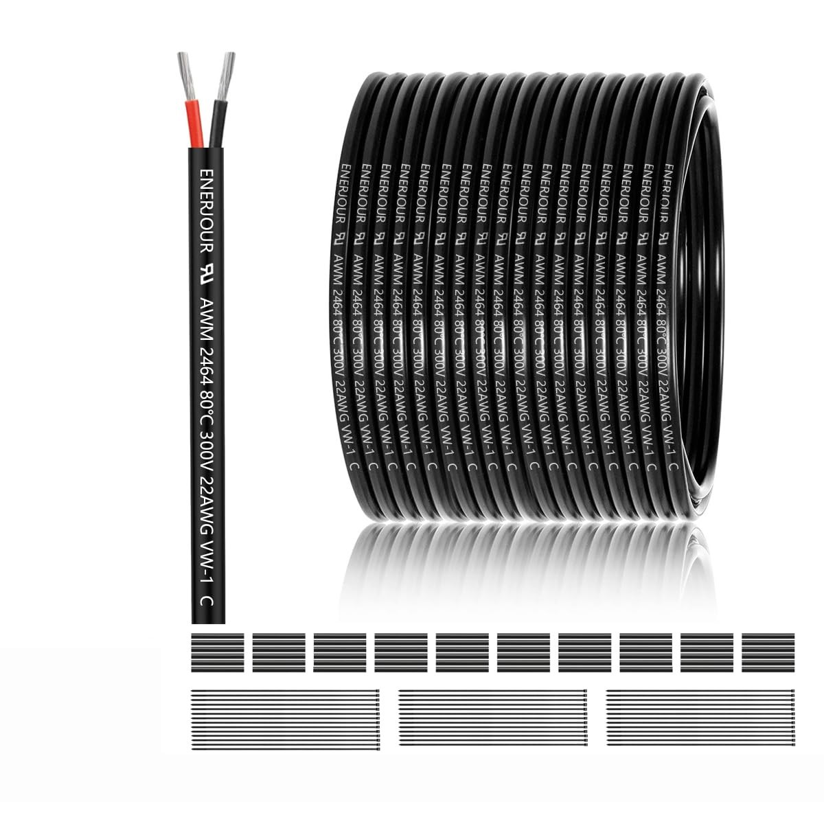 22 AWG 2 Conductor Electrical Wire, 200FT UL 2464 Tinned Copper Cable