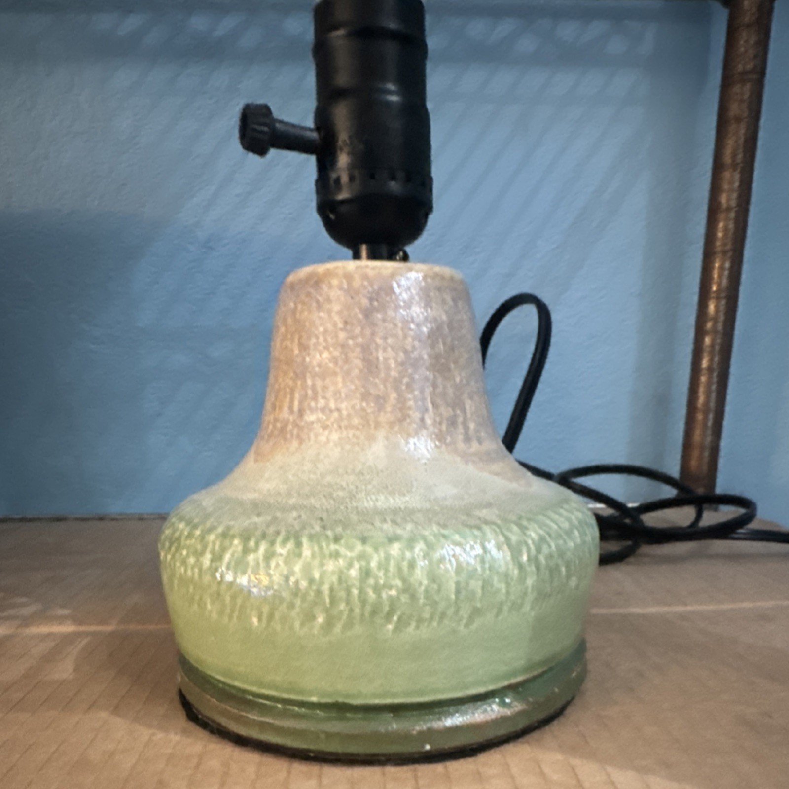 Green Beige Ceramic Table Lamp Pottery Shaded Rotary Knob Glossy Finish