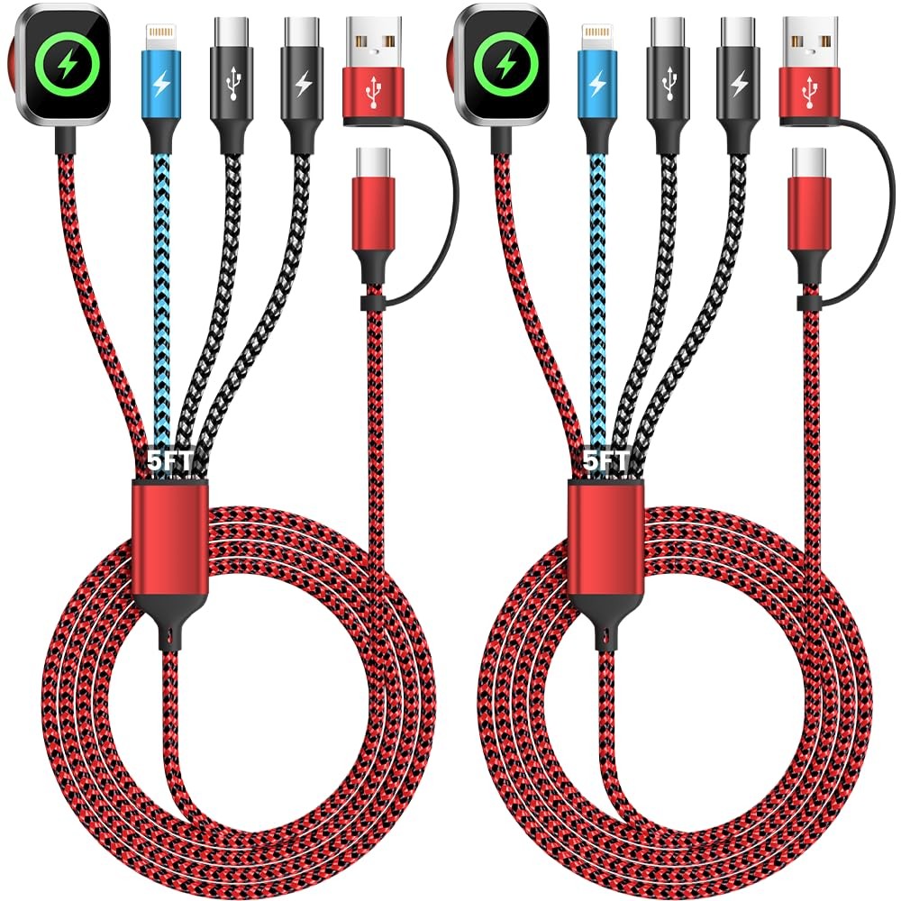 iPhone 17 Compatible Dual Charging Cable 4in2 5FT 2PACK 17-12 Travel Essentials