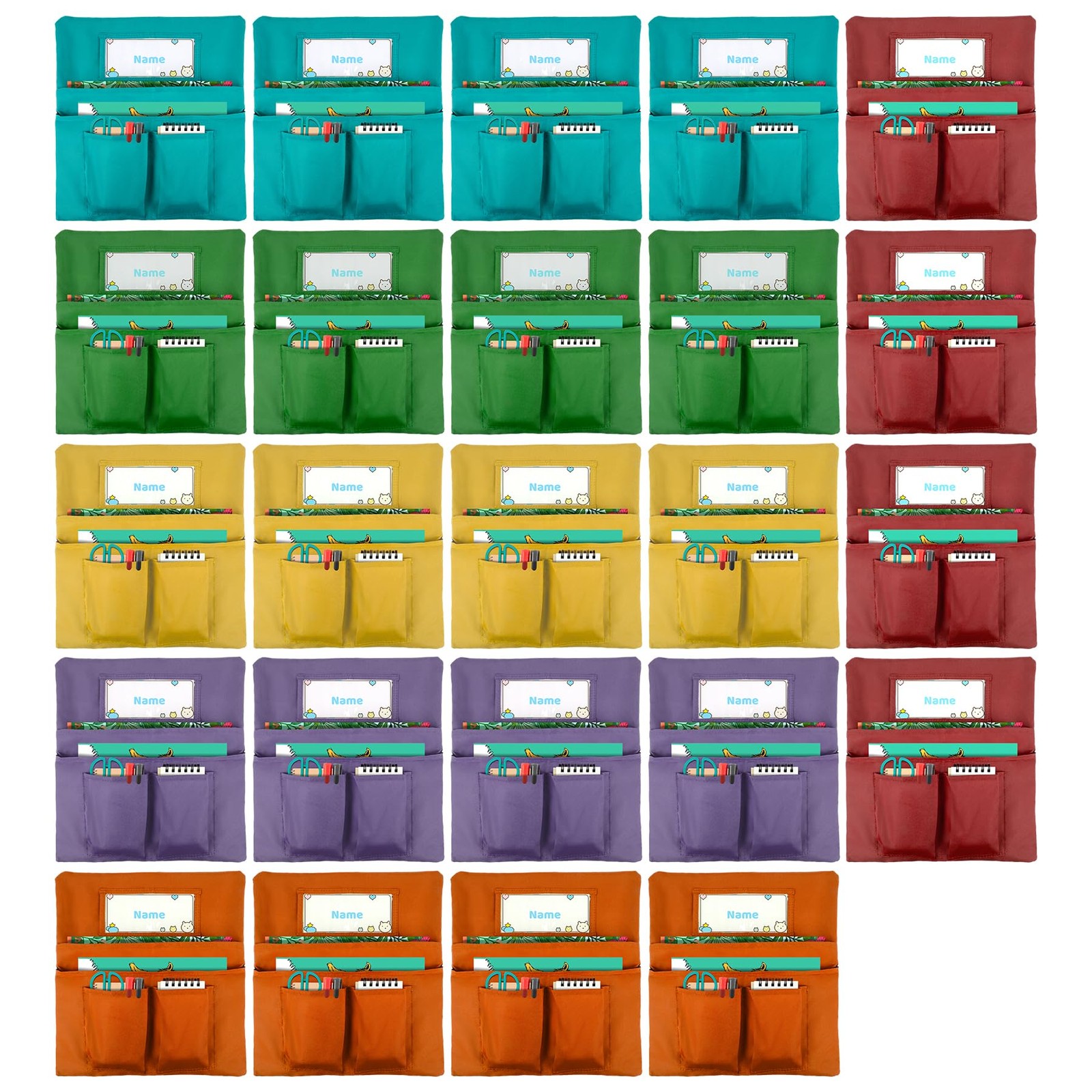 Toriexon 24 Pack Chair Pockets for Classrooms, 13x14" Seat Sacks, 6 Colors