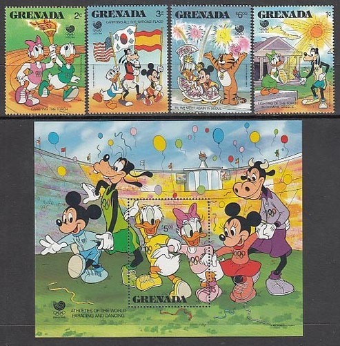 Grenada - Mail 1988 Yvert 1542/5+H.191 ** MNH Walt Disney