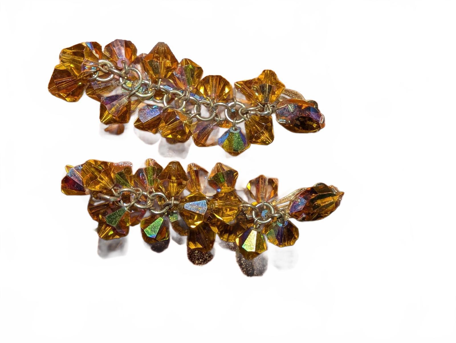 Vintage Amber Crystal Clip-On Earrings